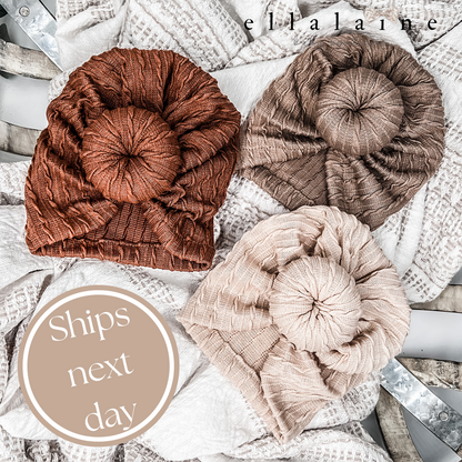 Boho Baby 3pc Hat Set | Turban Knot Hat | Oatmeal | Brown Sugar | Burnt Autumn - EllaLaine